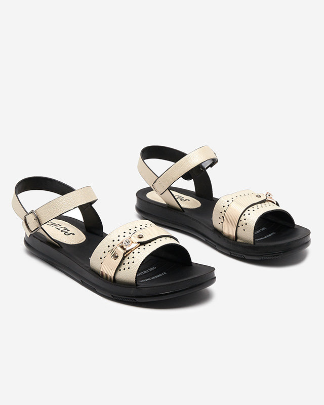 OUTLET Blizgios smėlio spalvos moteriškos plokščios basutės Nafi- Avalynė