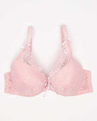 Moteriška rožinė push-up liemenėlė su nėriniais - Apatiniai rūbai