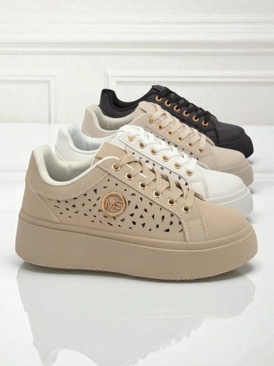 Cleo Ecru Platino – beżowe sneakersy na platformie Royalfashion skóra eko