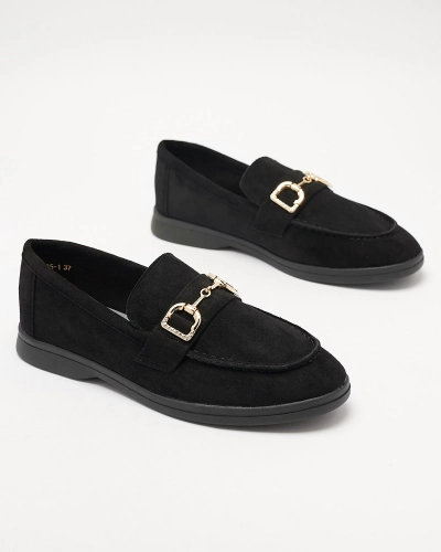 Черные женские мокасины с золотым украшением Neterri - Обувь