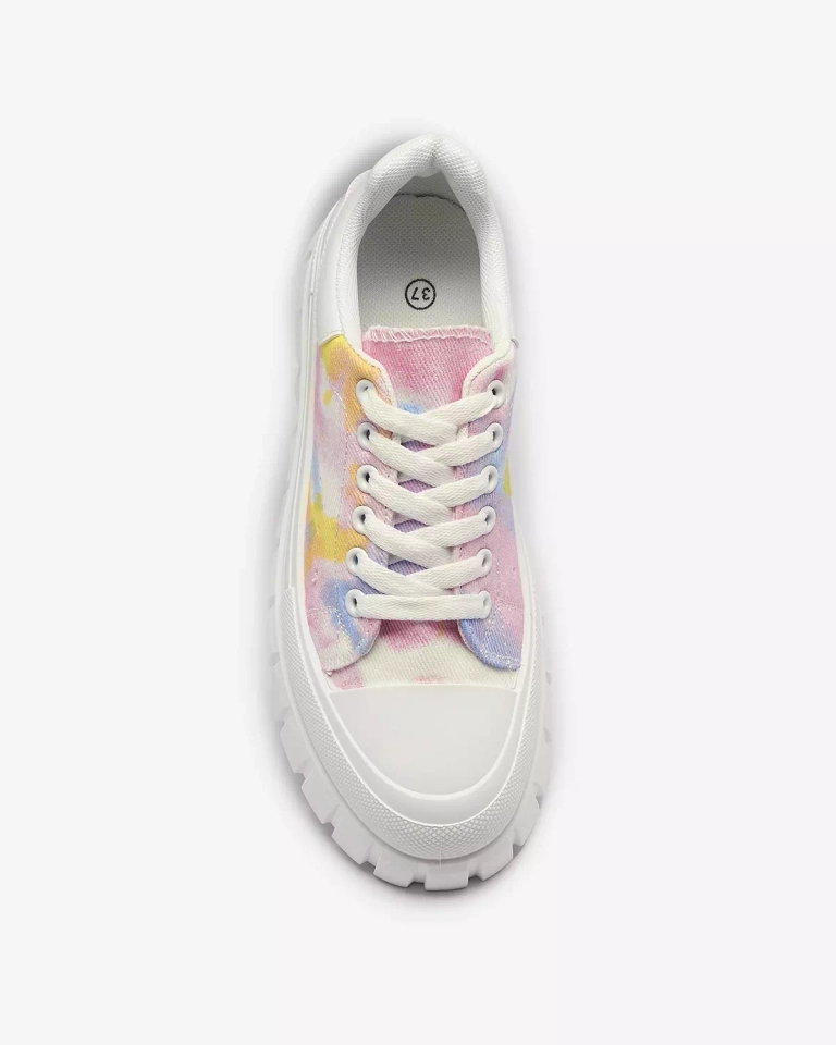 Rožinės ir baltos spalvos moteriški teniso bateliai su raštu Lonoll- Footwear