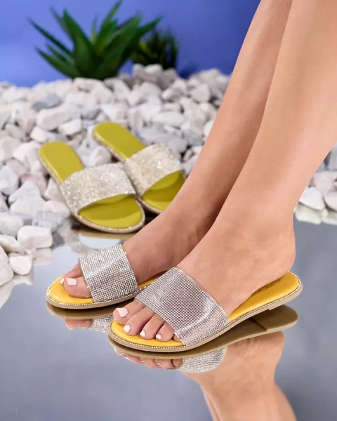 Geltonos moteriškos šlepetės su kubiniu cirkoniu Verina - Avalynė