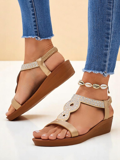 Aurelia Royalfashion Women's Wedge Sandals Gold Eco-Leather