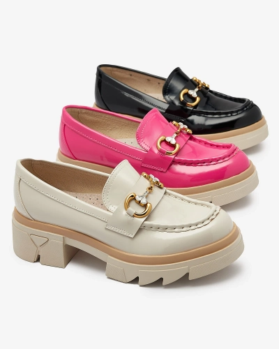 Lakuoti fuksijos spalvos moteriški mokasinai su kristalais Inriw - Avalynė