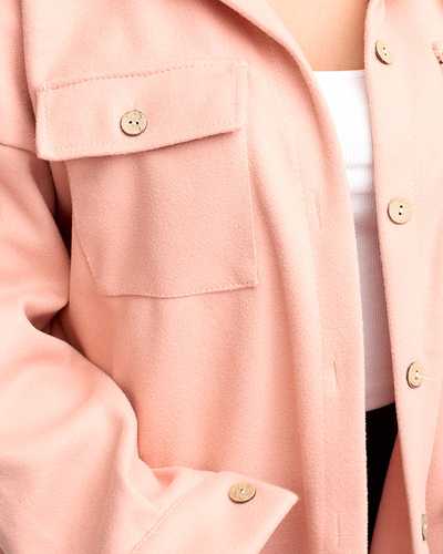Женская розовая куртка-рубашка оверсайз - Одежда