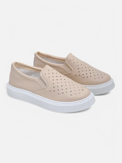 Callista Beige Eco-Leather Platform Slip-ons for Ladies