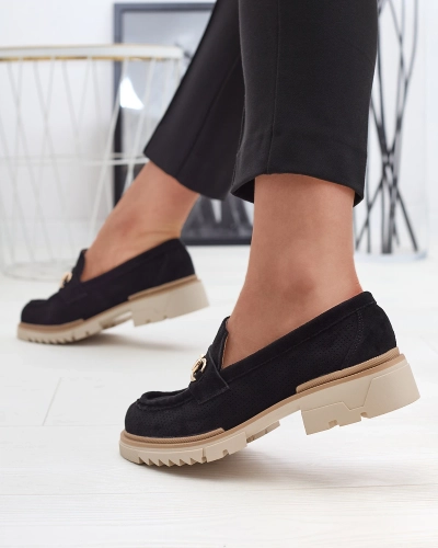 Juodi ažūriniai moteriški mokasinai su grandinėle Imerila - Avalynė