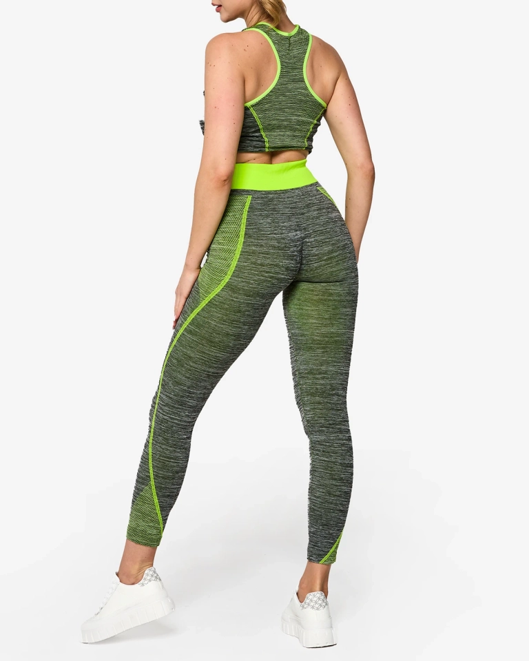 Серый женский спортивный комплект с неоново-желтыми вставками - Одежда