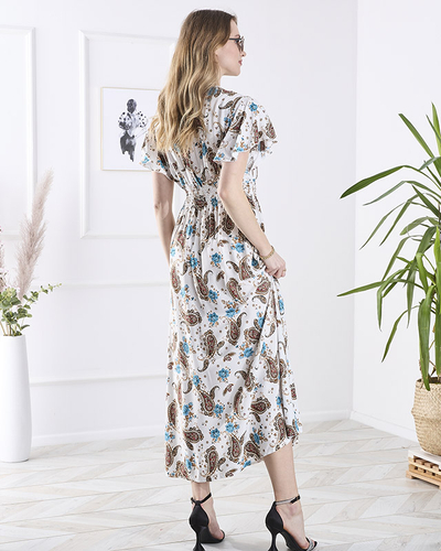 Женское узорчатое платье-миди белого цвета - Одежда