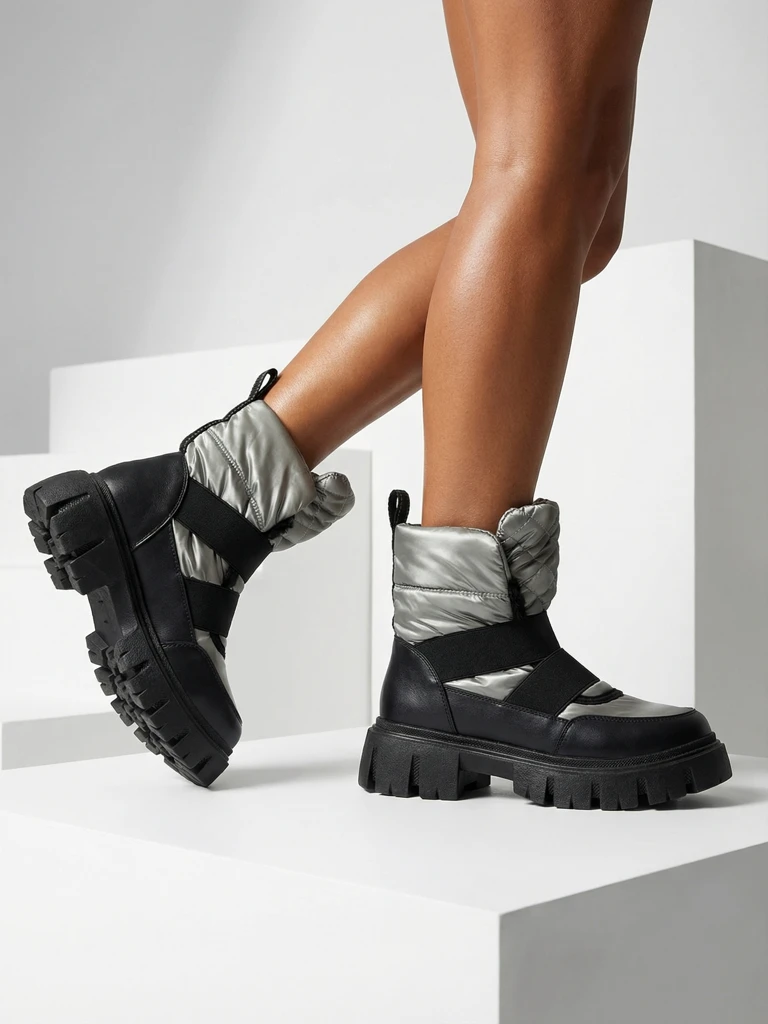 Juodai pilki moteriški sniego batai plokščiu padu "Ferory- Footwear"