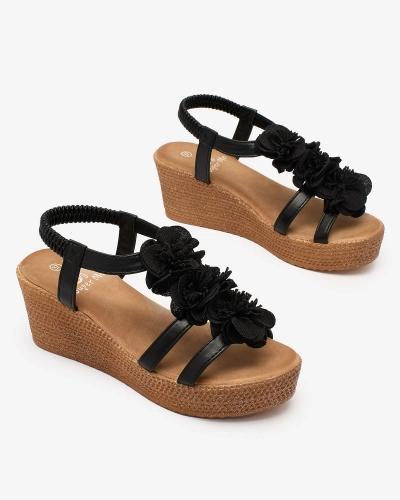 OUTLET Royalfashion Черные женские сандалии Sareti flower