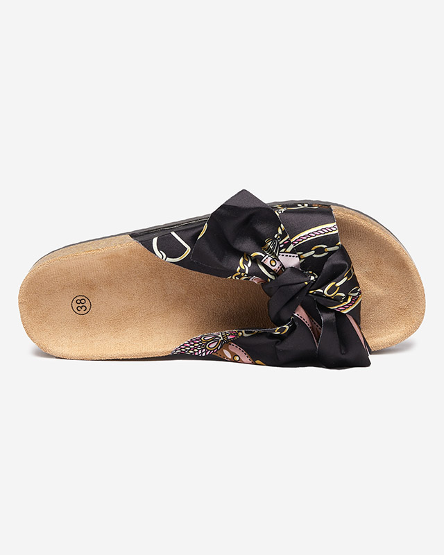 Juodos moteriškos šlepetės su madingu tekstiliniu viršumi Laneso - Avalynė