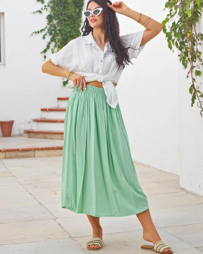 Royalfashion moterų audinė midi vasaros sijonas, lengvas ir sraigtinis, su dviem kišenėmis