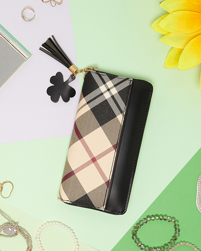 Didelė juodos ir smėlio spalvos languota piniginė moterims - Priedai