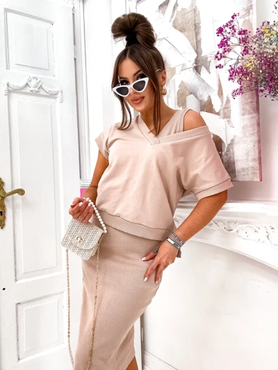 Royalfashion Женский комплект с топом, который открывает, и платьем до колена