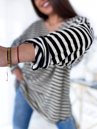 Royalfashion Женская блузка в черную полоску с блестками