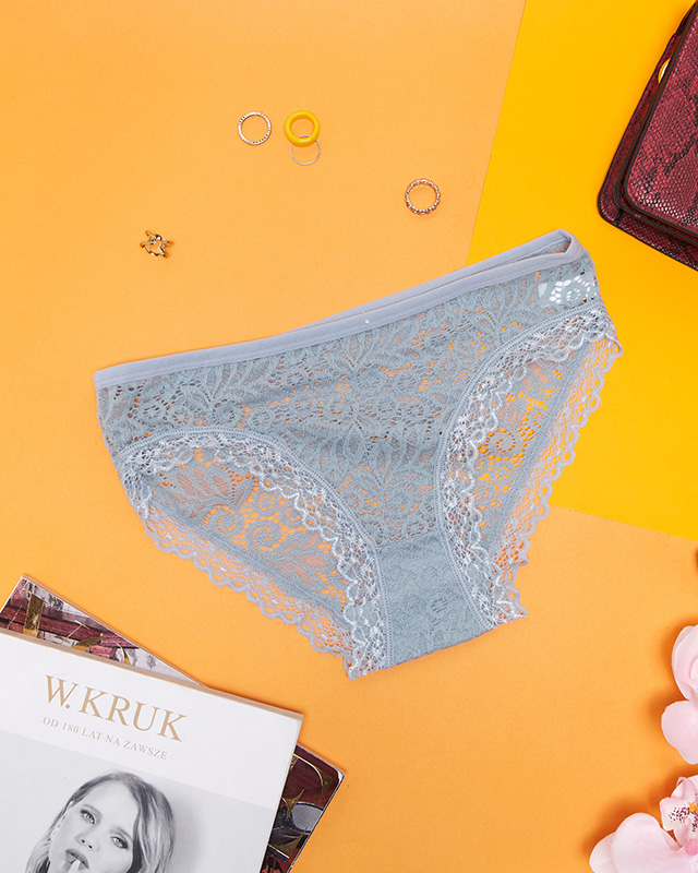 Mėlynos vienspalvės nėriniuotos kelnaitės moterims - Apatiniai