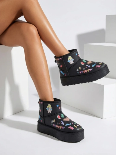 Royalfashion Trumpas sniego stiliaus moterų batai su Hanaga lipdukais