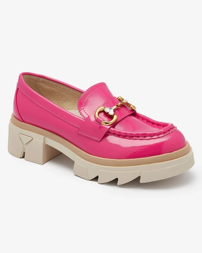 Lakuoti fuksijos spalvos moteriški mokasinai su kristalais Inriw - Avalynė