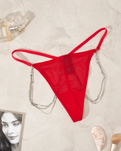Royalfashion Красные женские трусики-стринги с цепочками