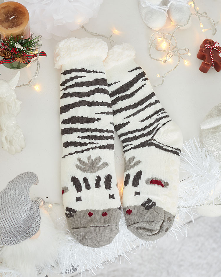 "Royalfashion" Pašiltintos smėlio spalvos moteriškos kojinės su zebrais