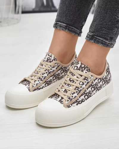 OUTLET Royalfashion Raštuoti rudos spalvos moteriški platforminiai sportbačiai Berika