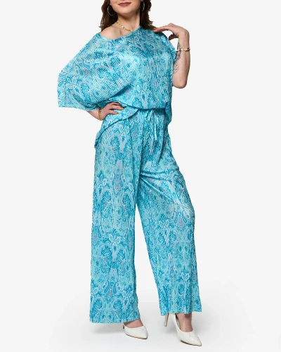 Синий ребристый женский комплект с принтом - Одежда