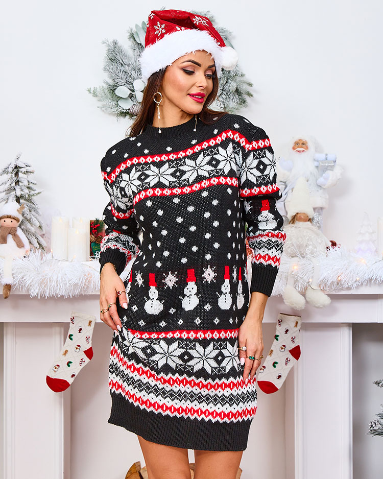 Royalfashion Рождественский свитер женское платье черного цвета