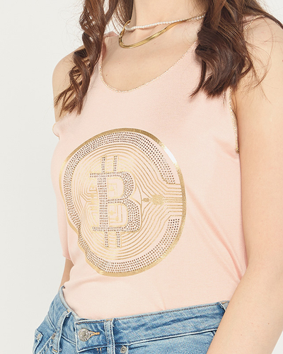 Švelniai rausvos spalvos moteriškas viršus su aukso spalvos raštu - Drabužiai