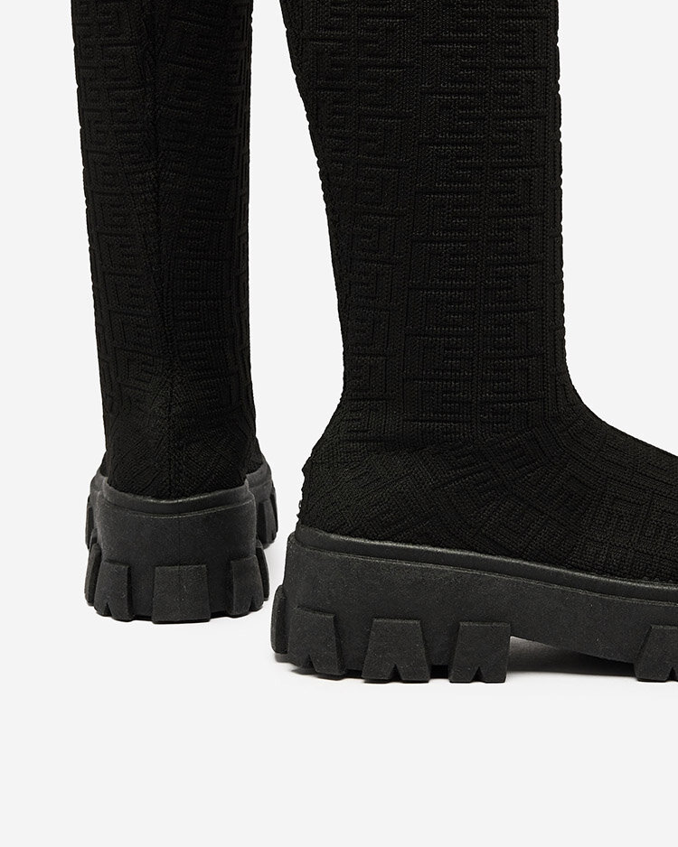 Royalfashion Juodi raštuoti moteriški batai Helipea