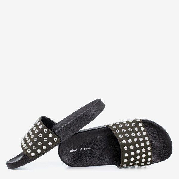 Zielone damskie klapki ze srebrnymi diamencikami Diamenta - Obuwie