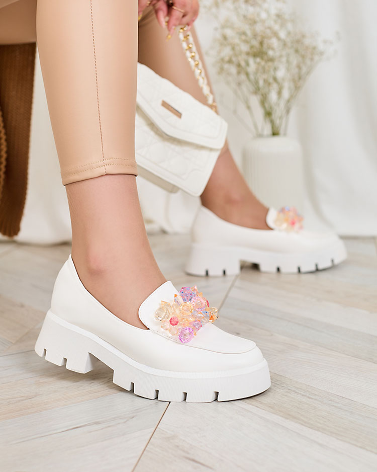 "Royalfashion" Balti moteriški mokasinai su spalvotais kristalais "Crystal Glam"