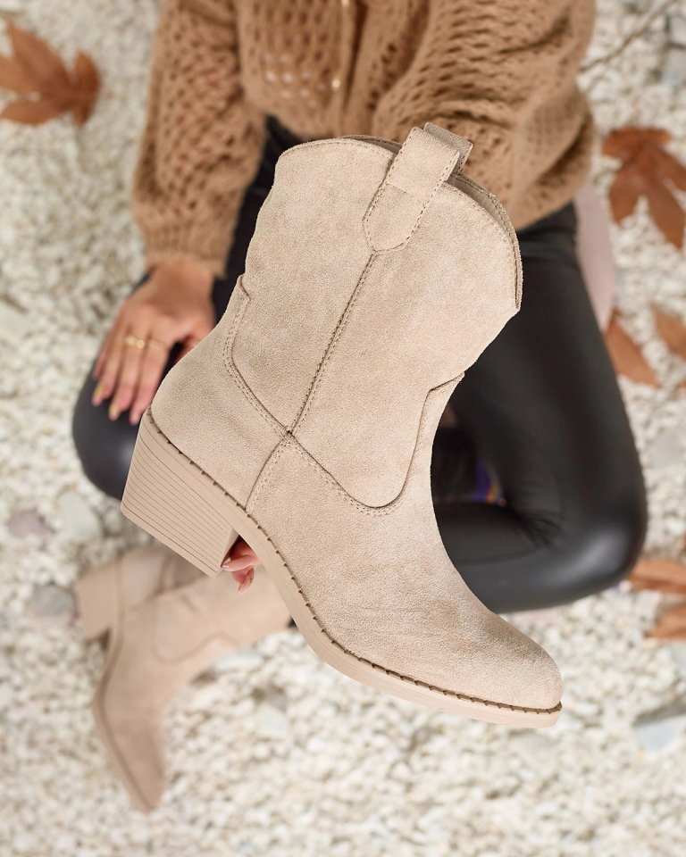 Royalfashion Бежевые женские утепленные ковбойские сапоги Bronco