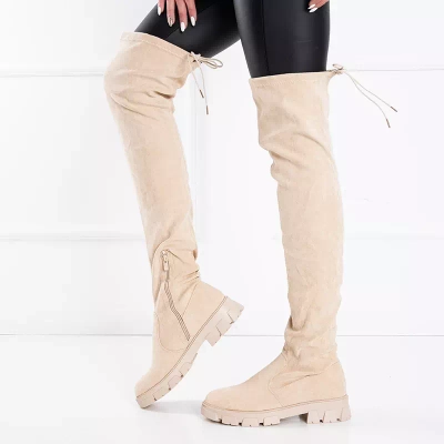 OUTLET Eco - бежевые замшевые ботинки на плоской подошве выше колена Engi - Обувь