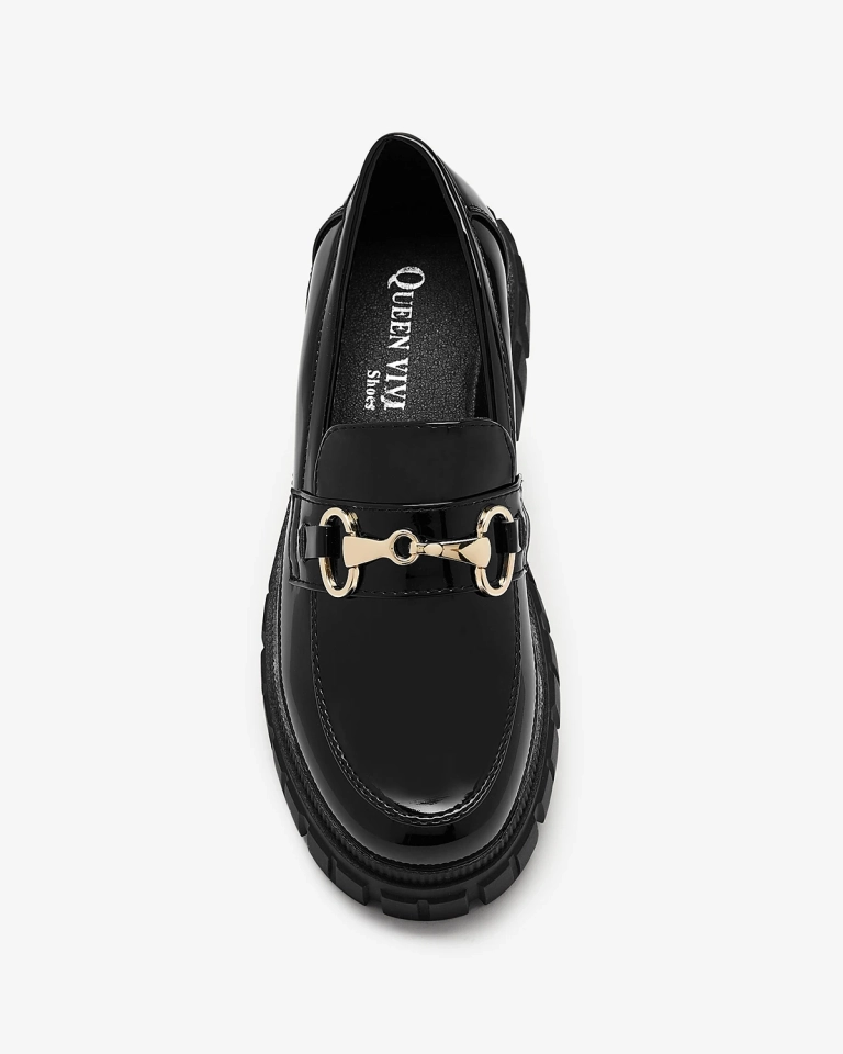 Женские черные лакированные мокасины на сплошной подошве Ferika - Обувь