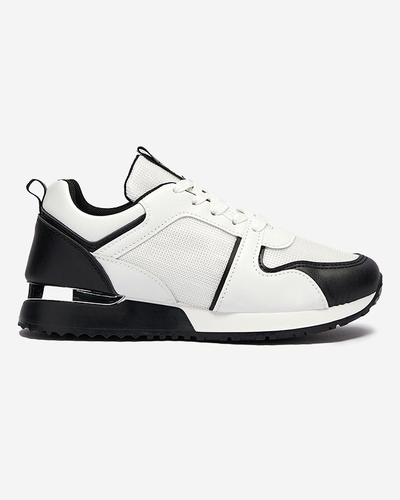 Balti moteriški sportiniai bateliai su juodais rubino intarpais - Avalynė