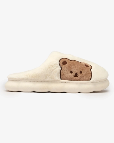 Royalfashion Белые женские меховые тапочки с мишкой Hettres