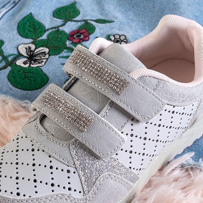 Серебряные детские ажурные кроссовки со стразами Abriana