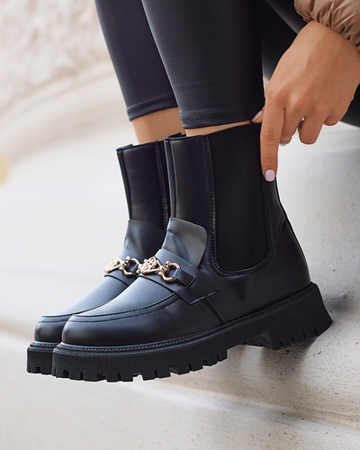 Черные женские утепленные сапоги из экокожи с декором Fera - Обувь