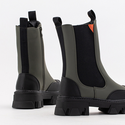 Темно-зеленые женские сапоги на массивной подошве Rosidi