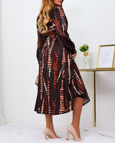 Royalfashion Черно-коричневое узорчатое женское макси-платье