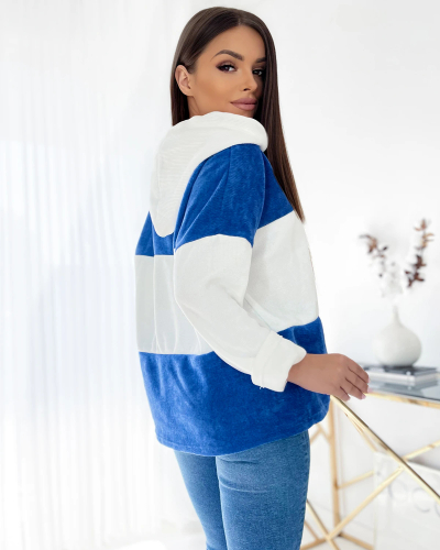 Royalfashion Baltai mėlynas oversize moteriškas džemperis su gobtuvu