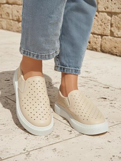 Callista Beige Eco-Leather Platform Slip-ons for Ladies