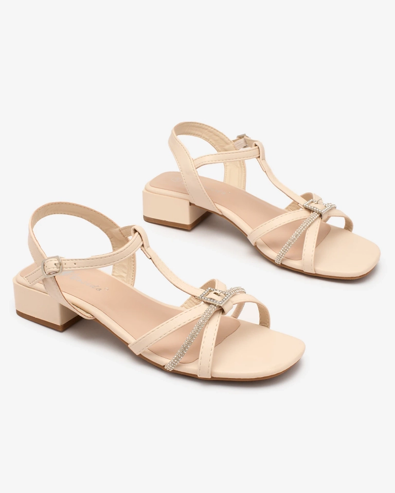 "Royalfashion" Smėlio spalvos moteriški sandalai žema pakulne su cirkoniais "Luietta"