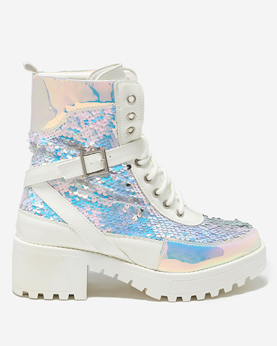 Balti moteriški batai su blizgučiais iš Impresa - Avalynė