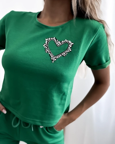 Royalfashion Темно-зеленый женский спортивный комплект из двух частей с цирконием