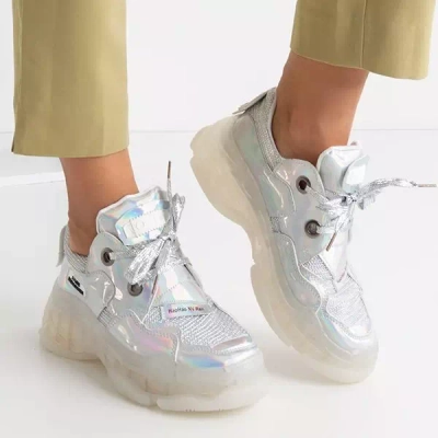 OUTLET Серебристые женские кроссовки с голографическим покрытием Haohan - Обувь