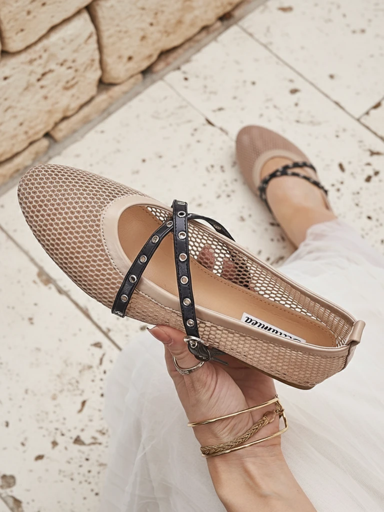 Balerinai Artemisia Marrone – ažūriniai Royalfashion batai su dirželiais