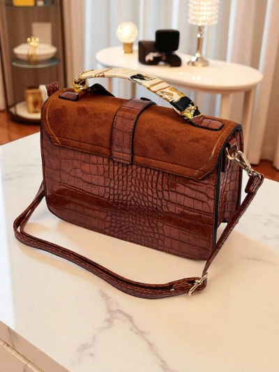 Aurelia Elegante Camel - Mini moteriška zomšos ir lakinės odos rankinė Venezia Classico