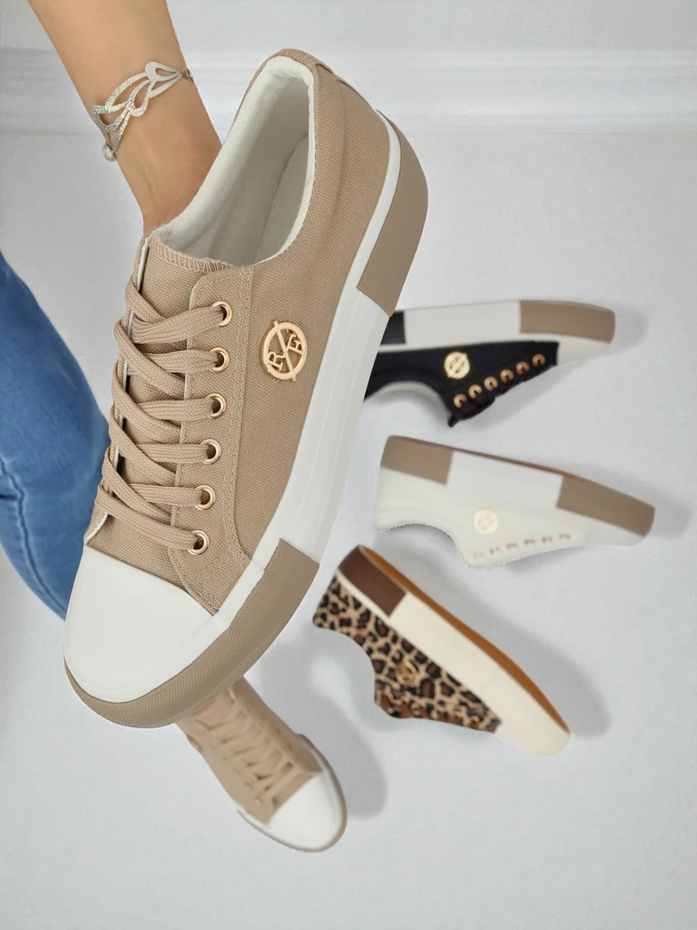 Smėlio spalvos moteriški „Aurelio“ drobiniai sportbačiai